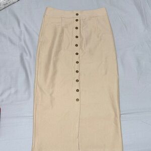 Chic Beige Button-Front Pencil Skirt